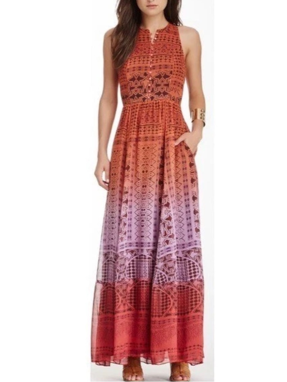 Silk Diane Von Furstenberg Red to Pink Ombre Halter Maxi Dress, size 6
